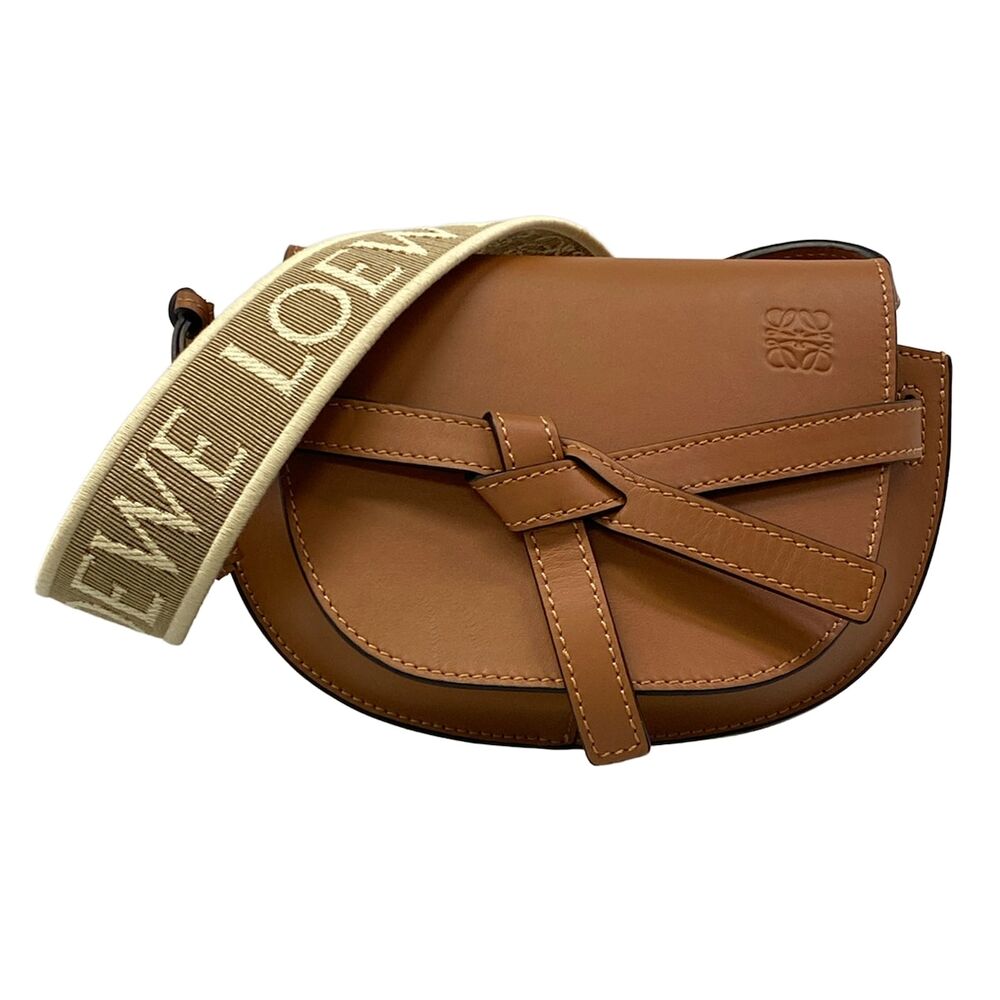 Loewe Gate Bag Mini Shoulder Bag Brown Cream Multi Nappa Leather Jacquard